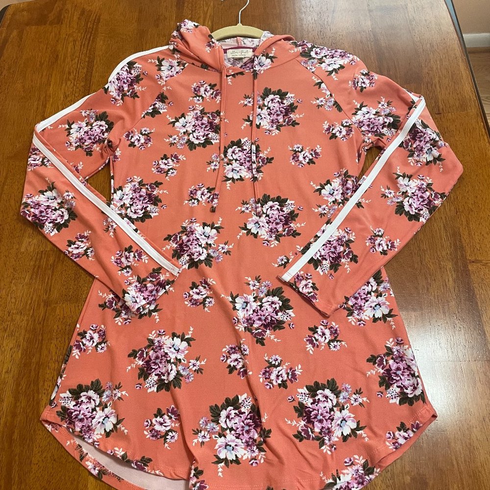 Peach Hoodie Floral Design Size Large